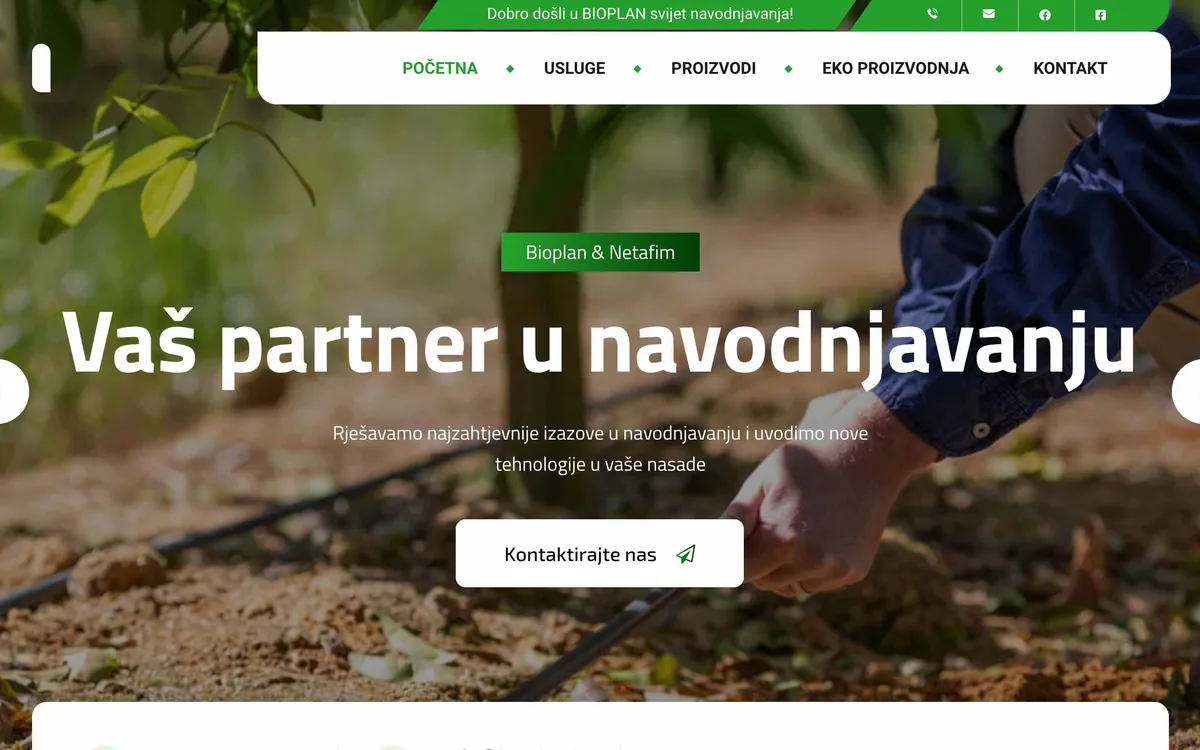 Naslovnica web stranice tvrtke Bioplan