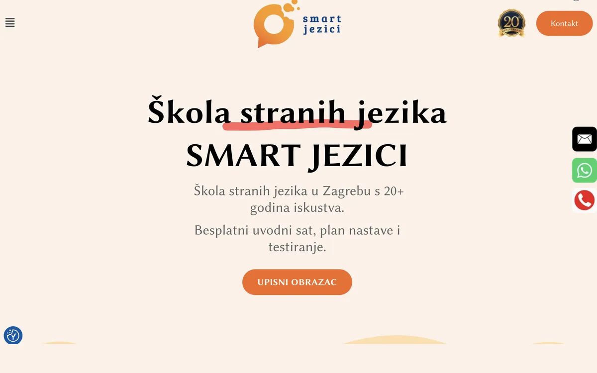 Naslovnica web stranice Škole stranih jezika Smart