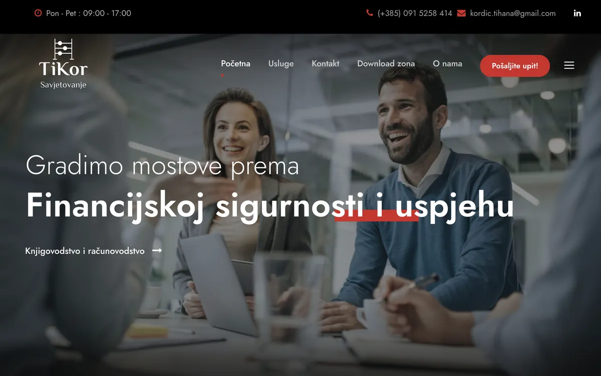 Naslovnica web stranice tvrtke Tikor savjetovanje